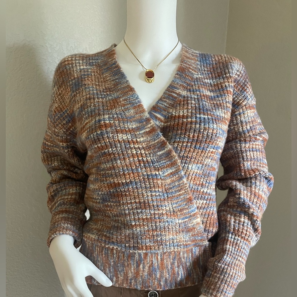 Nine West Brown and Blue V-Neck Sweater